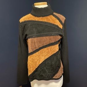 Vintage black sweater with faux suede patches